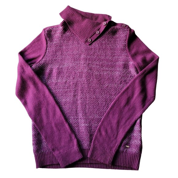 Tommy Hilfiger Merlot Knit Sweater Silver Metallic Womens M Ribbed Angled Collar - Picture 7 of 16